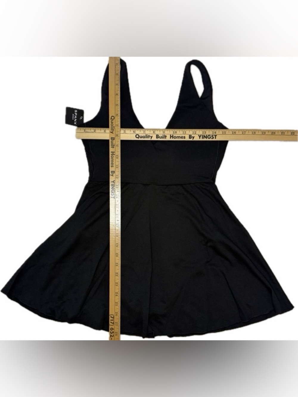 SPANX shaping pique Black V-Neck One-Piece Swim Dress size large nwt - Picture 9 of 16